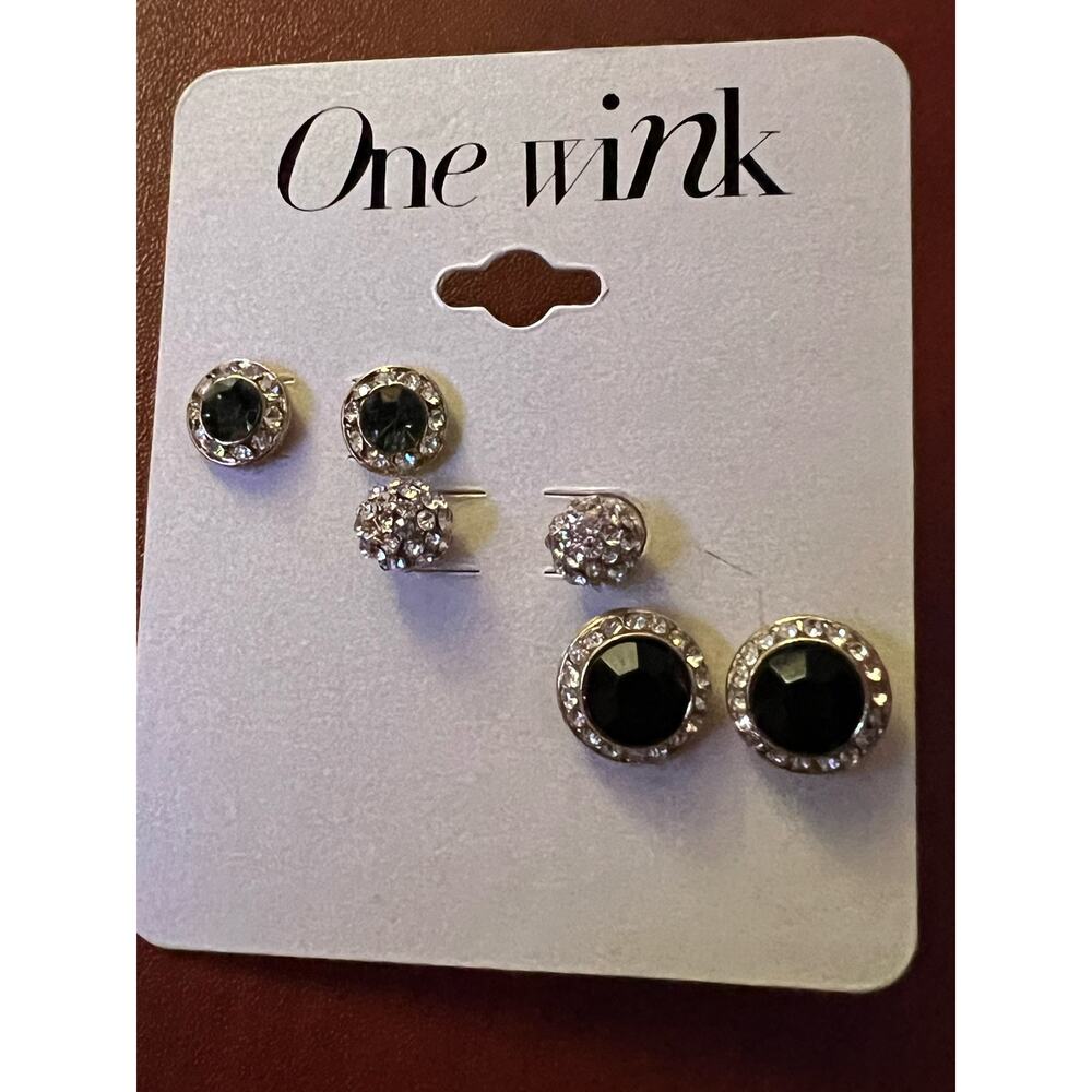 Elegant 3-Pair Costume Jewelry Earring Set - Black Gem & Crystal Studs